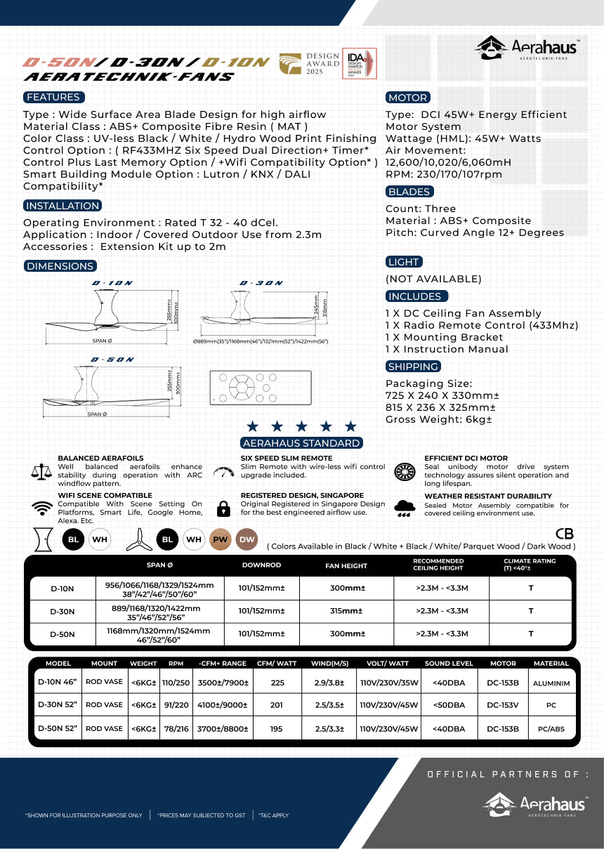 SL-T4 Aerahaus Technik DC 천장 선풍기