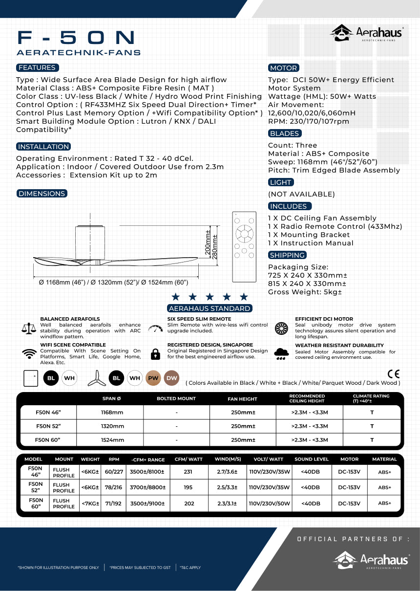 SL-T4 Aerahaus Technik DC 천장 선풍기